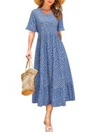 Floral Short Sleeve Midi Dress with Pockets