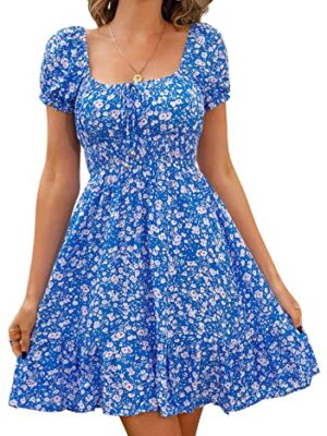 Summer Floral Puff Sleeve Mini Dress