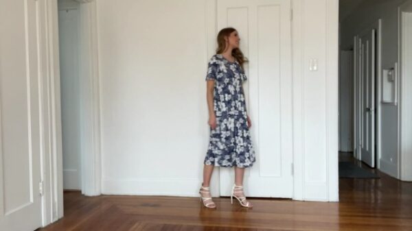 Floral Short Sleeve Midi Dress with Pockets