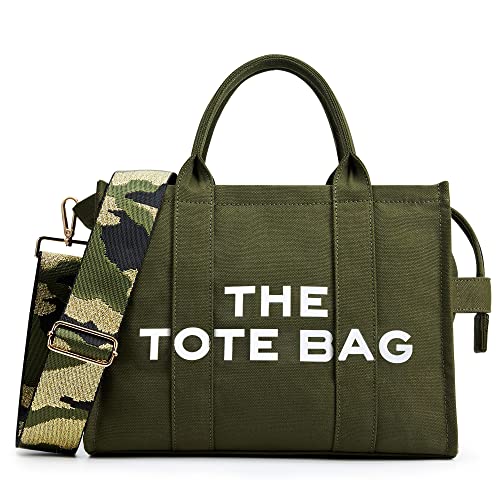 KALIDI Canvas Tote Bag with Zipper and Pockets for Women