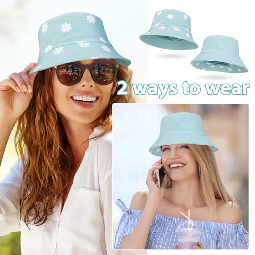 2Pack Reversible Cotton Bucket Hat, Daisies Print