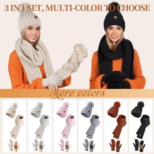 Winter Hat, Scarf & Gloves Set, Fleece Lined