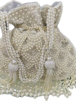 Handmade Potli Bag with Pearls Handle
