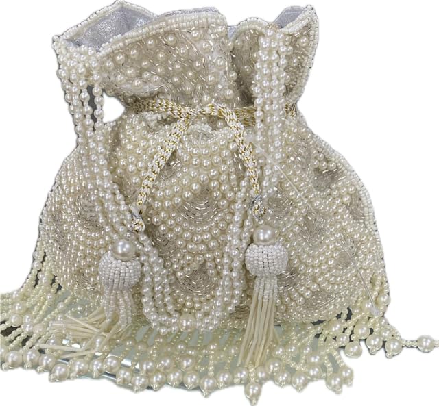 Handmade Potli Bag with Pearls Handle