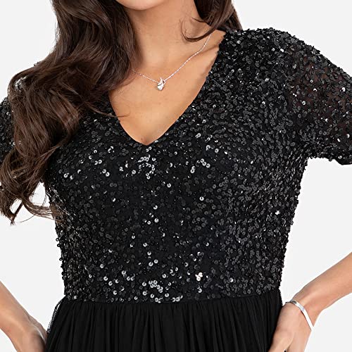 Sequined Evening Dress, Short Sleeve