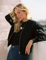 Quilted Bomber Jacket, Black, Size L