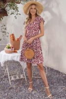 Summer Ruffle Sleeve V Neck Midi Dress