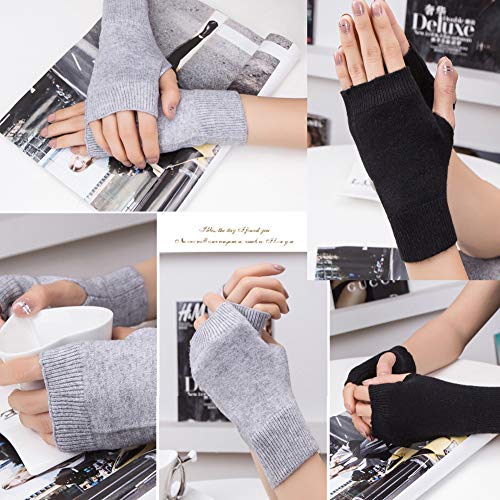 Cashmere Fingerless Gloves, Wrist Warmers, Black/Grey