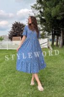 Floral Short Sleeve Midi Dress with Pockets