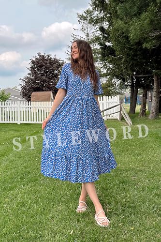 Floral Short Sleeve Midi Dress with Pockets