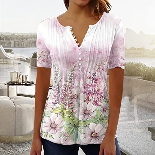 Summer Floral Graphic Short Sleeve Tops
