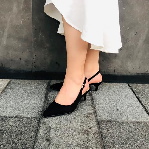 Kitten Heel Slingback Shoes Black 38 EU