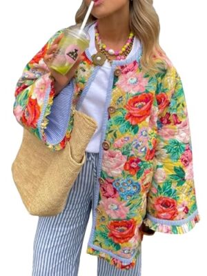 Cropped Floral Puffer Jacket