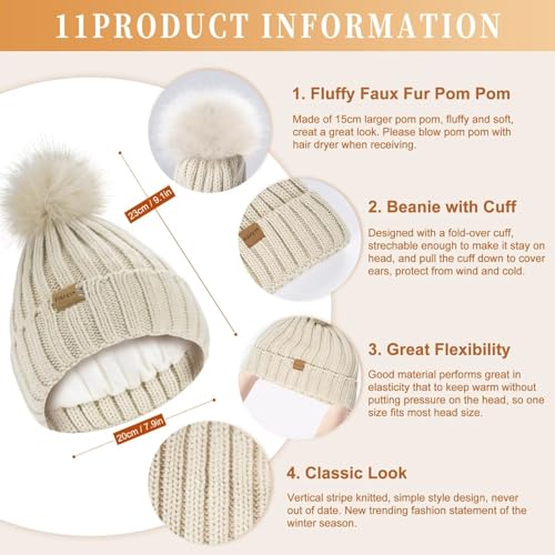 Winter Hat, Scarf & Gloves Set, Fleece Lined