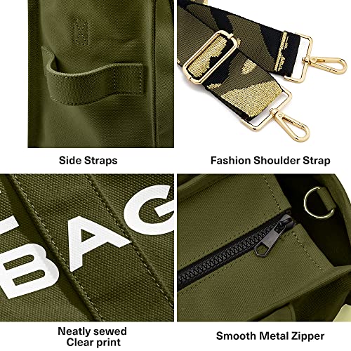 KALIDI Canvas Tote Bag with Zipper and Pockets for Women