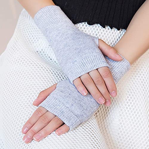 Cashmere Fingerless Gloves, Wrist Warmers, Black/Grey