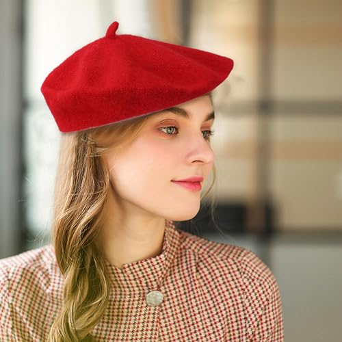 2 Pcs French Beret, Unisex, One Size (Black, Red)