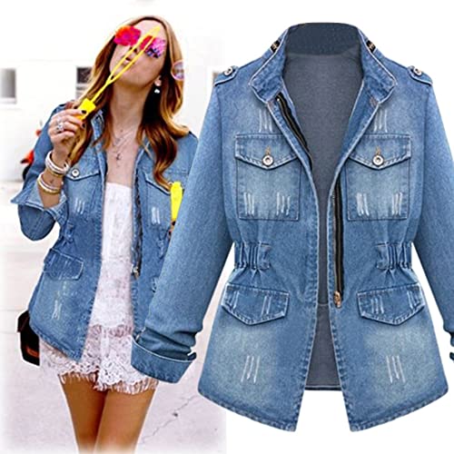 Casual Cropped Denim Jacket, Plus Size S-5XL