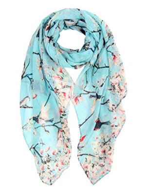 Bird Print Floral Scarf Shawl Wrap