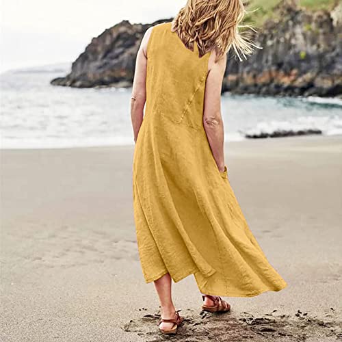 Cotton Linen Maxi Dress with Pockets