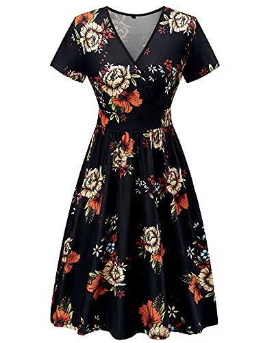 Short Sleeve V Neck Floral Midi Dress