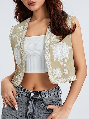 Flower Embroidery Sleeveless Vest