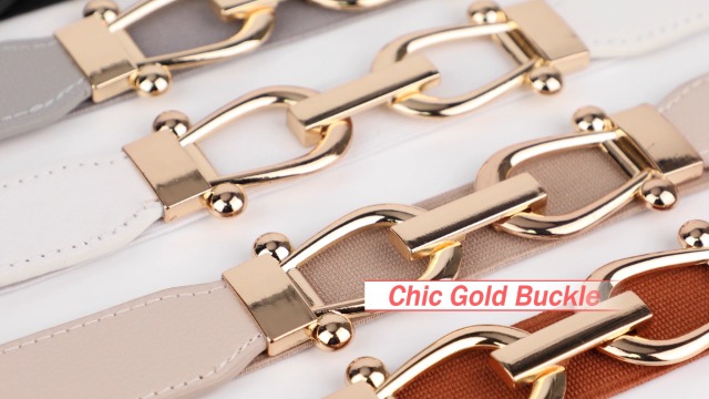 Skinny Elastic Belt with Gold Buckle