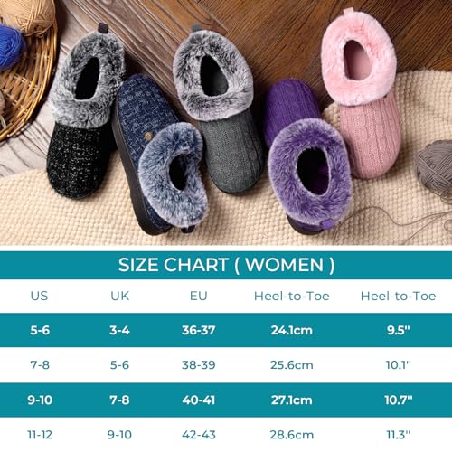 Cable Knit Slippers with Fuzzy Collar