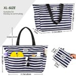 HOMESPON Waterproof Beach Tote Bag with Zip (Blue Stripes)