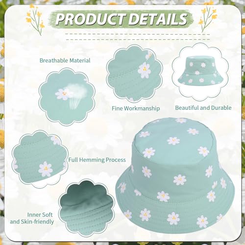 Reversible Cotton Bucket Hat, Daisies Print, Black/Green