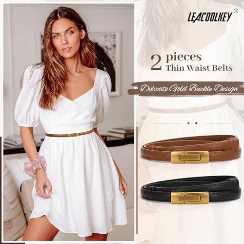 Skinny Leather Belts with Gold Buckle
