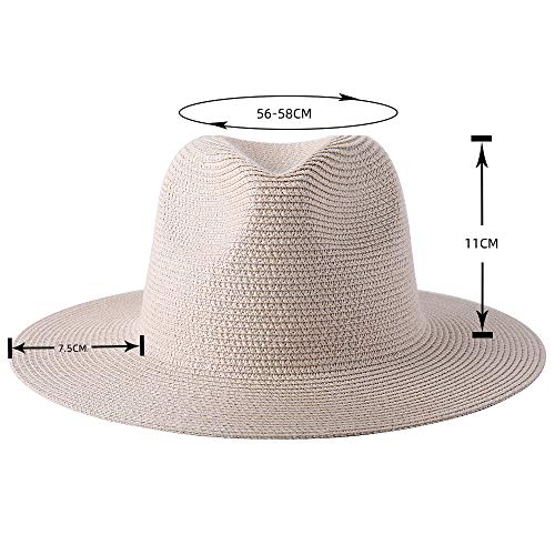 Panama Straw Hat UV Protection Fedora Beige