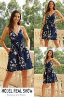 V Neck Floral Midi Sundress with Pockets