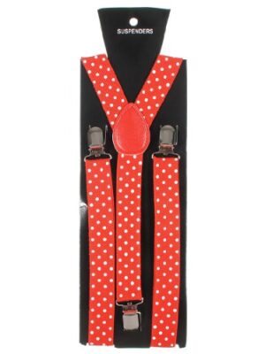 Adjustable Elastic Clip-on Suspender, Red/White Dots