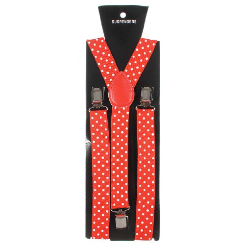 Adjustable Elastic Clip-on Suspender, Red/White Dots