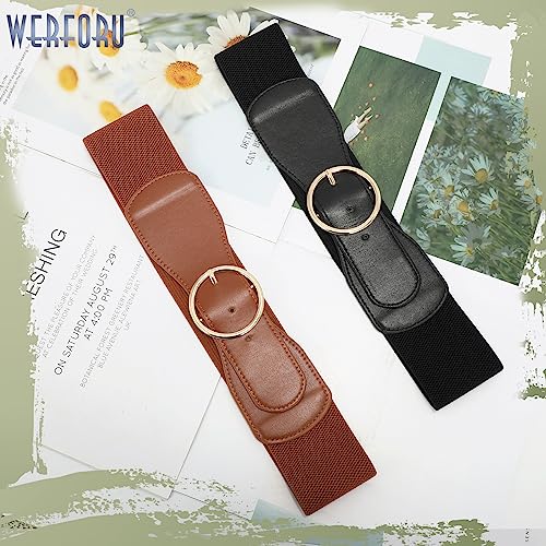 2 Pack Elastic Belts with Gold O Ring Buckle