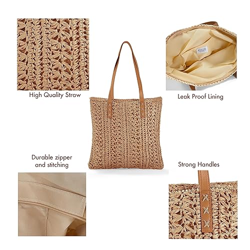 Straw Shoulder Bag, Medium & Large, Leather Handles