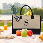 Initial Jute/Canvas Tote Bag