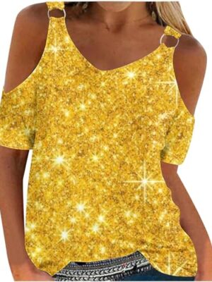 Cold Shoulder Floral V-Neck Short Sleeve Top