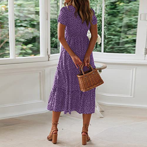 Women's V-Neck Polka Dot Maxi Dress with Bell Sleeves