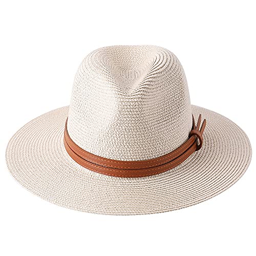 Panama Straw Hat UV Protection Fedora Beige