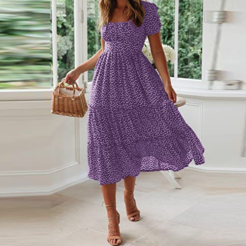 Women's V-Neck Polka Dot Maxi Dress with Bell Sleeves