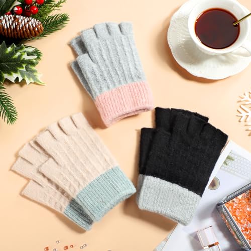 3 Pair Winter Cotton Fingerless Gloves