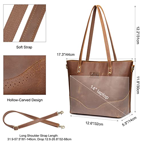 Vintage Leather Tote Bag with Crossbody Strap
