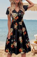 Short Sleeve V Neck Floral Midi Dress