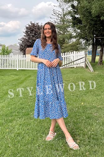 Floral Short Sleeve Midi Dress with Pockets