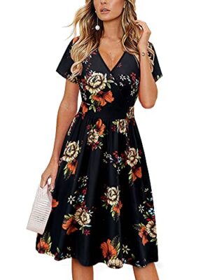 Short Sleeve V Neck Floral Midi Dress