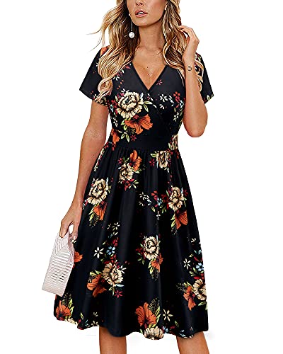 Short Sleeve V Neck Floral Midi Dress