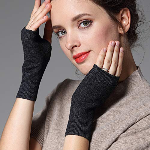 Cashmere Fingerless Gloves, Wrist Warmers, Black/Grey