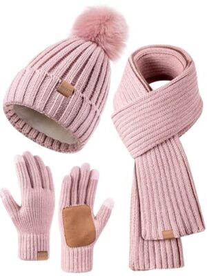 Winter Hat, Scarf & Gloves Set, Fleece Lined
